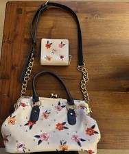 Accessorize Navy And Beige Floral Handbag With Matching Purse/Wallet New.