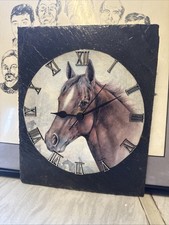 Vintage hand painted handmade Horse slate clock