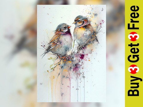 Graceful sparrows watercolor - -,