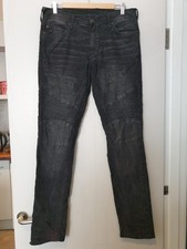 TRUE RELIGION Mens 33 JEANS Rocco Motto Black Fine Cord Relaxed Skinny Zip