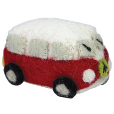 VW Camper Van 471313 Wild Woolies Felted Sheep Wool Ornament Red
