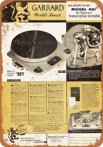 Metal sign 1955 garrard 301 - garrard,