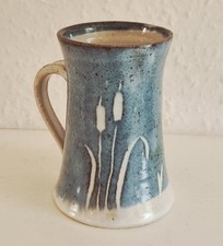 Studio Pottery Stoneware Waisted Mug ~ Bullrushes ~ signed