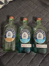3x Empty Gin Glass Bottles Plymouth Gin Upcycling Projects.