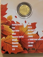 2025 Niue 1/1000 oz .9999 Gold Maple Leaf Coin In Canada Themed Card
