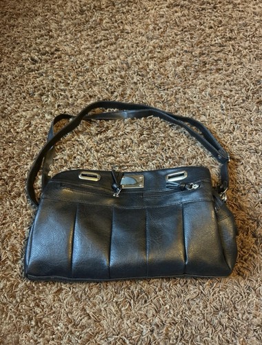 Black leather handbag with - black,