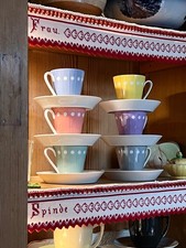 Vintage 50s Porcelain Espresso Coffee Set Zeh-Scherzer 6 Pastel Shades with Dots