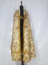 Antique French Silk Floral Brocade Church Priest Cope Vestment 283x132cm