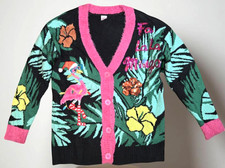 Flamingo Palm Tree Ugly Christmas Sweater Tropical Cardigan Women Large sequin