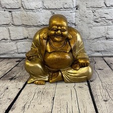 Gold & Bronze 20cm x 20cm Large Chinese Buddha Sitting On Lotus Statue Resin
