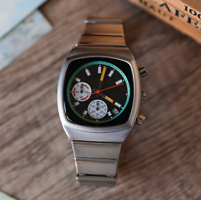 Retro Chronograph Watch Stainless Steel Watch Turquoise Dial Unique Design Watch
