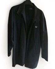 Vintage 1990s Fred Perry Men's Black Mid-Length Trench Coat over coat Size M