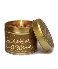 Lily-Flame Sweet Caramel Scented Candle. Lidded Tin Candle