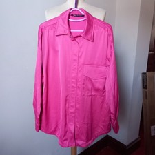 Women's Zara Cerise Pink Satin Shiny Top Shirt Blouse UK Size 10