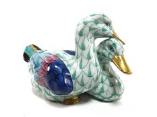 HEREND PAIR OF DUCKS IN GREEN
