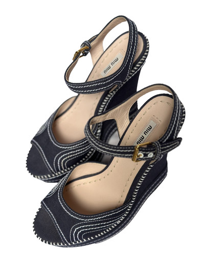 Miu navy canvas wedge - navy,