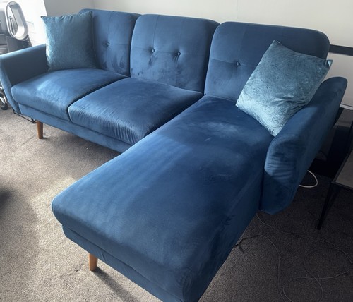 Blue velvet corner sofa - velvet,