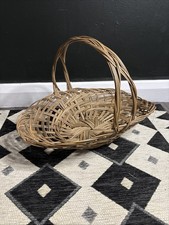 Vintage Hand Braided Flower Basket Wicker Picnic