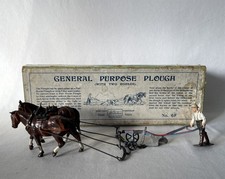 Vintage Farm Toy Britains GENERAL PURPOSE PLOUGH 6F 2 Horses in Original Box