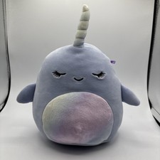 Squishmallows Naomi The Purple Narwhal Soft Cuddly Stuffed Plush Toy 20cm