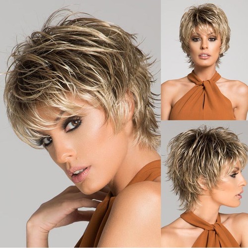 Short blonde highlights wigs - short,