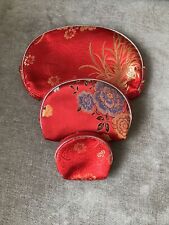Red Chinese motif Gorgeous. Brocade fabric 3 in 1 set of red fabric purses.  