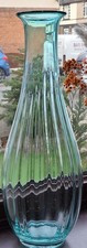 Large Glass Teal Ribbed Vase 19" - 49cms