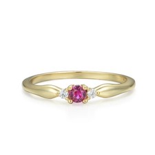 Ladies 9 Carat Gold on Solid 925 Silver Sterling Ruby and White Sapphire Ring