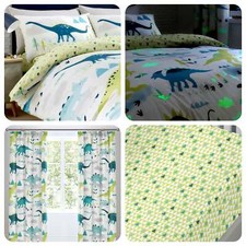 Bedlam DINO Multicolour Glow In The Dark Eyelet Curtains & Cushions
