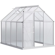 Outsunny Polycarbonate Walk-in Greenhouse w/ Sliding Door, Silver, Refurbished
