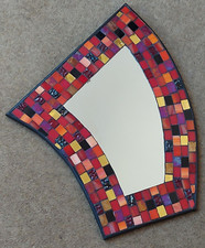 Stained glass Mosaic Wall hanging Mirror red & Gold Bryn Mawr