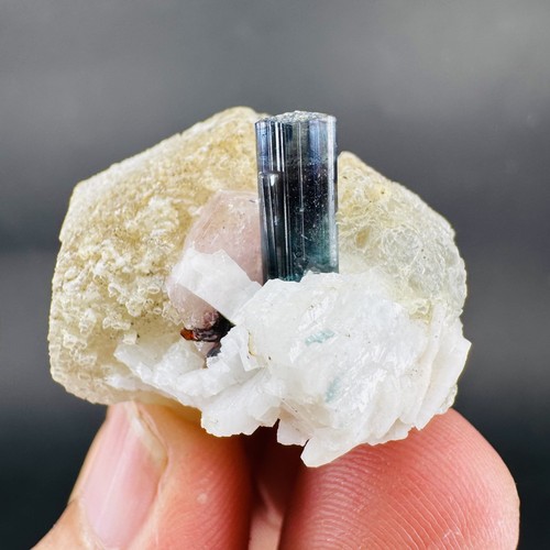 Blue cap tourmaline crystal - blue,
