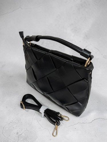 Black woven leather - black, handbag