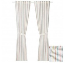 IKEA LATTJO Pair Curtains White + Multicoloured Rainbow Stripes 120 x 300cm New