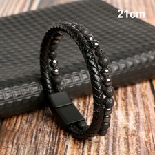Mens Braided PU Leather Bracelet Bangle Wrap Wristband For Fathers Day Gift UK