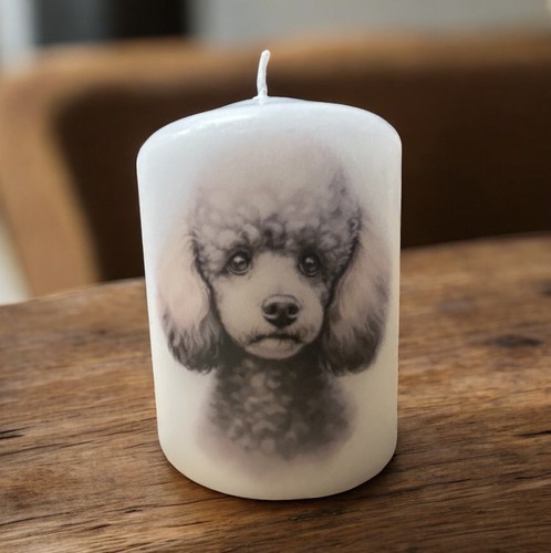 Grey poodle dog - candle, 14