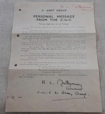 WW2 Reproduction Letter Personal Message From The C In C 1944 Montgomery