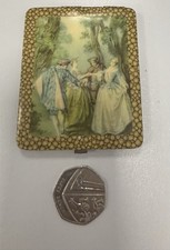 Vintage Erica Powder Compact, 18th Century Painting Scene, Enamel Snake Effect