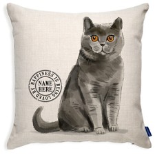 Personalised British Shorthair Cushion Cover Cat Pillow Portrait Kitten KCC28