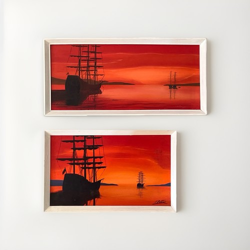 Pair vintage oil paintings - pair,