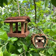 Wooden Hanging Bird Table & Nest Box Feeder Rustic Love Birds Wild Garden
