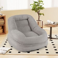 Bean Bag Chair 84x98x50cm Soft Corduroy Lazy Floor Sofa with Armrests Grey