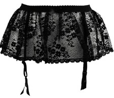 EX-ANN SUMMERS?BLACK DEEP LACE SKIRTED SUSPENDER ~BELT RRP £22?SIZES 8 10 12?