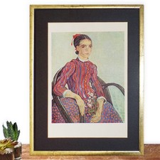 Framed Van Gogh Print Art Portrait Woman Vintage Picture Used Repro Vincent