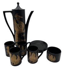 Vintage Portmeirion Phoenix Coffee Set Black Gold John Cuffley - G16 O864