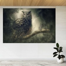 Bird Eagle Owl In The Fog Animal 3d View Wall Sticker Poster Decal A310