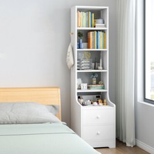 Tall Bedside Table w/ Shelf & Drawer Nightstand White Cabinet Side Table Storage