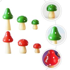 6pcs Simulation Mushroom Decor Wooden Mushroom Statues DIY Ornament