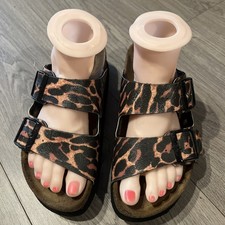 Papillio Birkenstock Arizona Platform Leopard Animal Print Sandals 38/5 VGC 