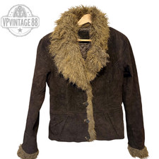 Vintage Women’s Afghan Dark Brown Shearling Style Hippie Bohemian Long Coat